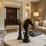 luxury giant chess piece sculpture statues black and gold king queen by luxeholic