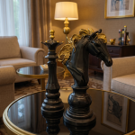 luxury giant chess piece sculpture statues black and gold king queen by luxeholic