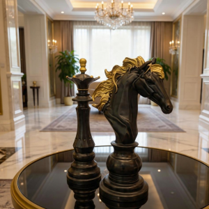 luxury giant chess piece sculpture statues black and gold king queen by luxeholic