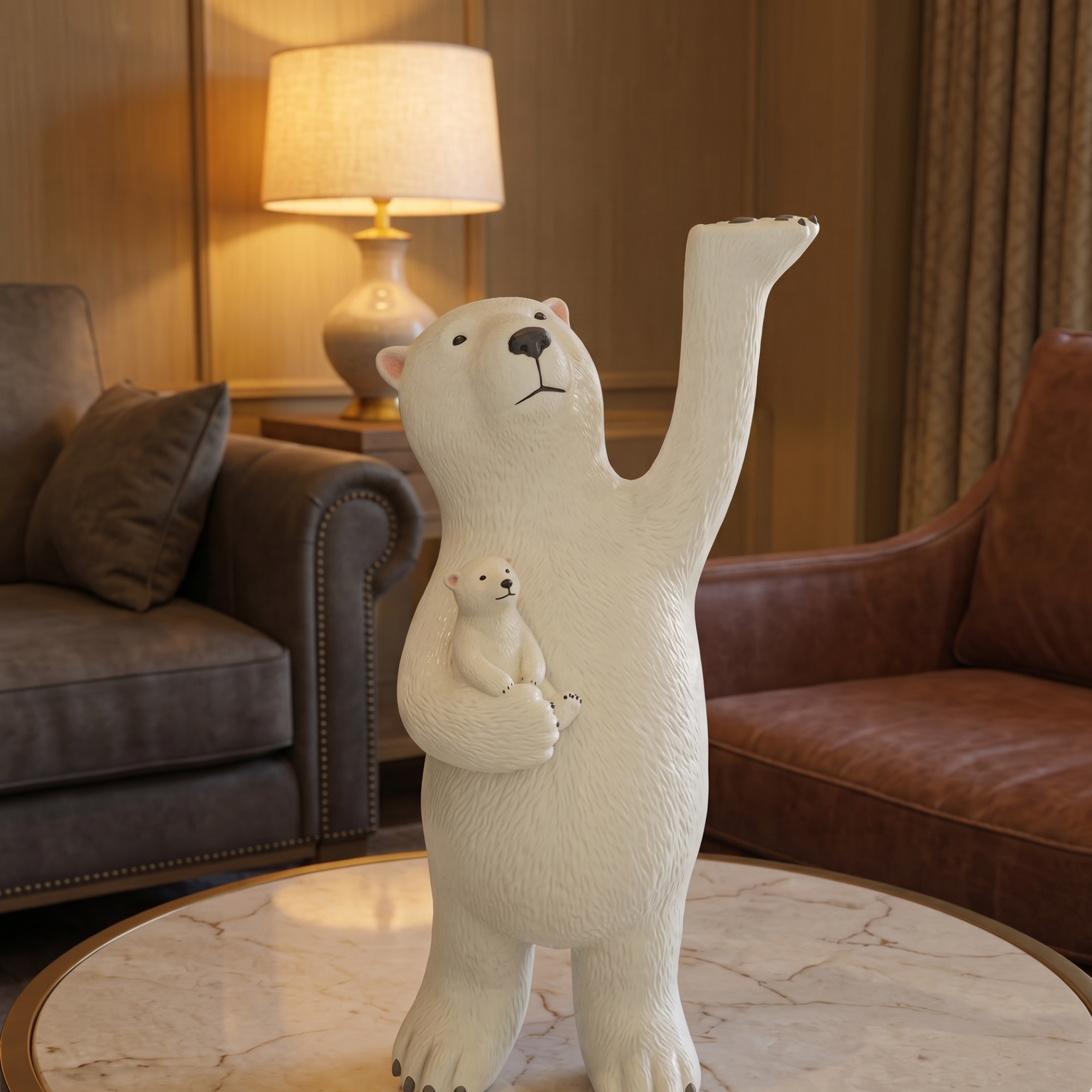 luxeholic modern polar bear mother and cub statue sculpture minimalist white animal decor