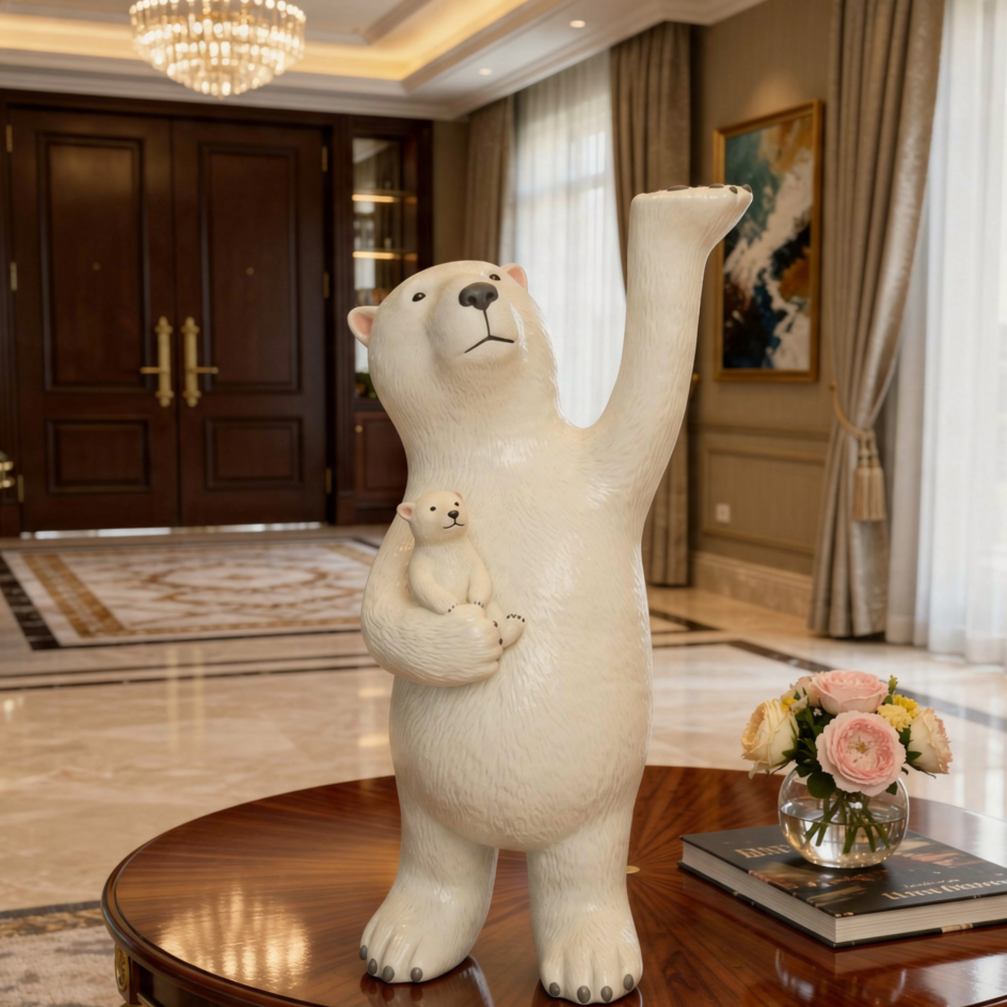 luxeholic modern polar bear mother and cub statue sculpture minimalist white animal decor