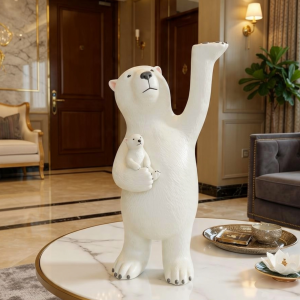 luxeholic modern polar bear mother and cub statue sculpture minimalist white animal decor