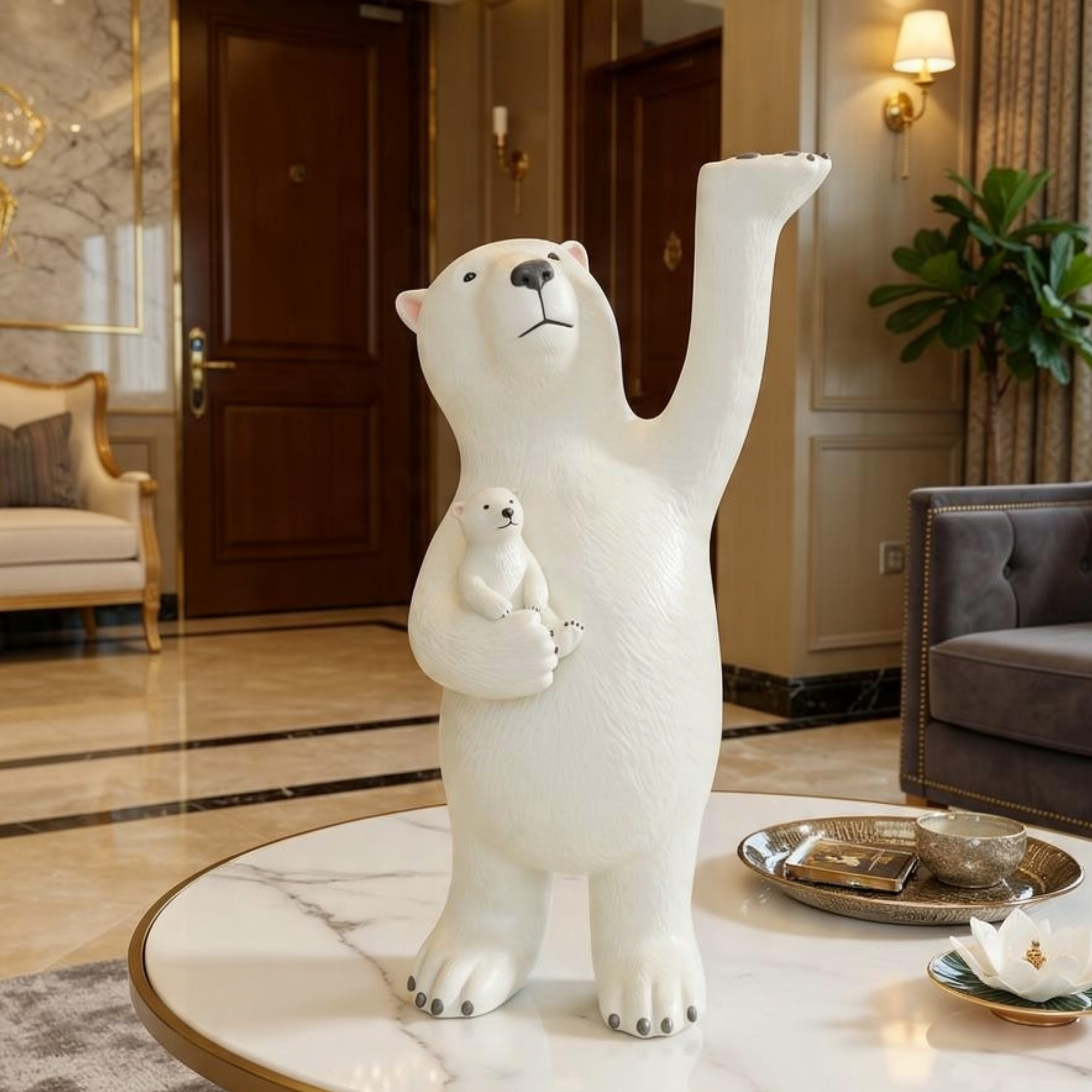 luxeholic modern polar bear mother and cub statue sculpture minimalist white animal decor