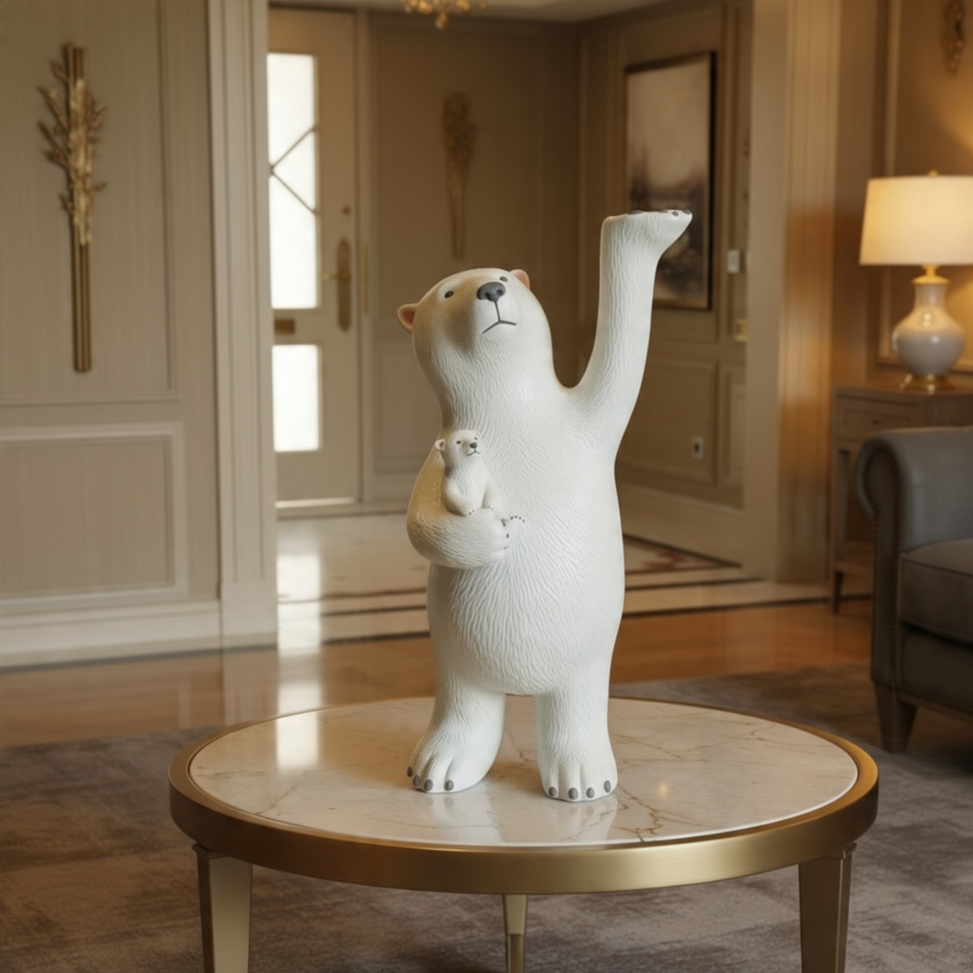 luxeholic modern polar bear mother and cub statue sculpture minimalist white animal decor