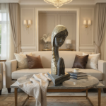 modern praying muse bust elegant gold black textured zen decorative sculpture by luxeholic