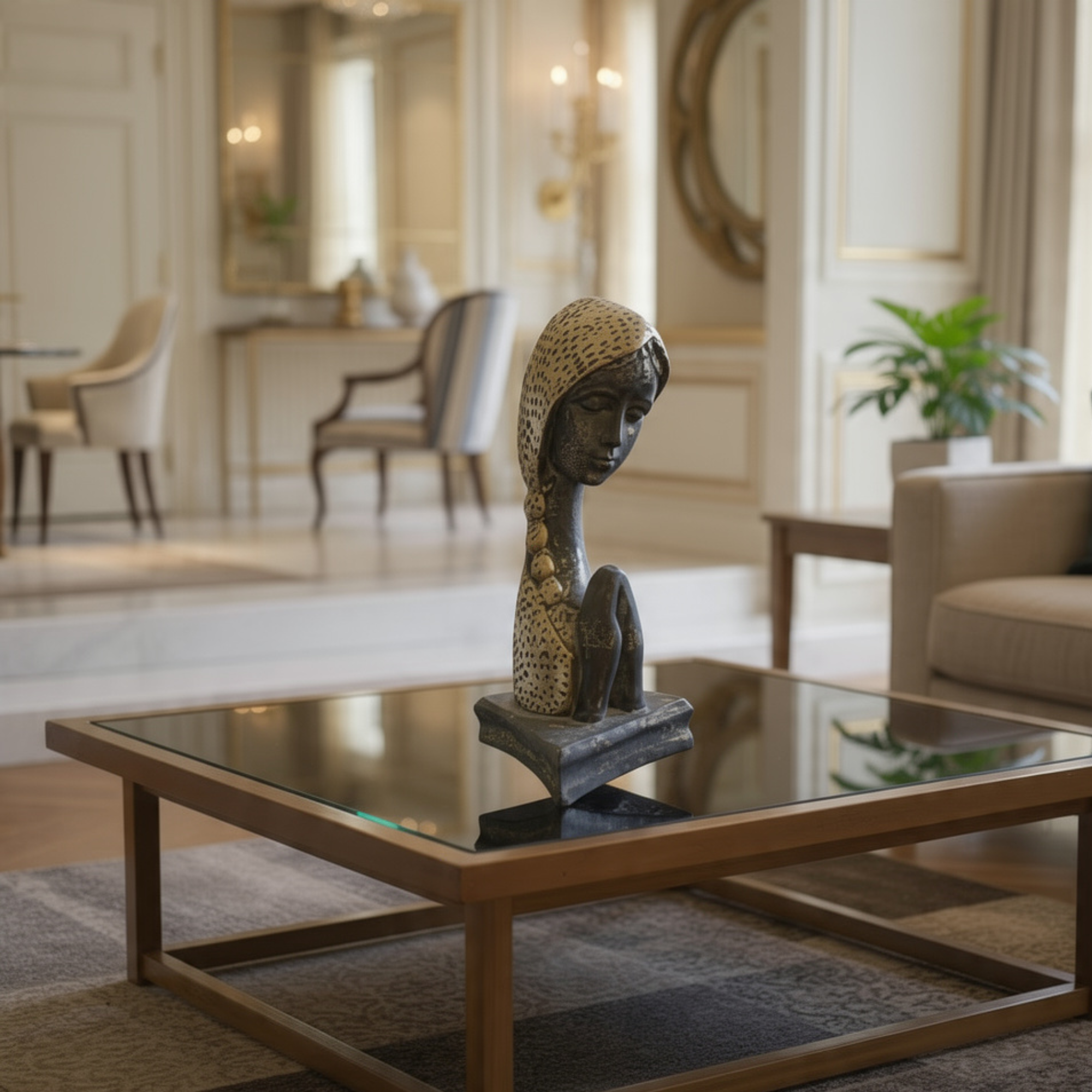 modern praying muse bust elegant gold black textured zen decorative sculpture by luxeholic