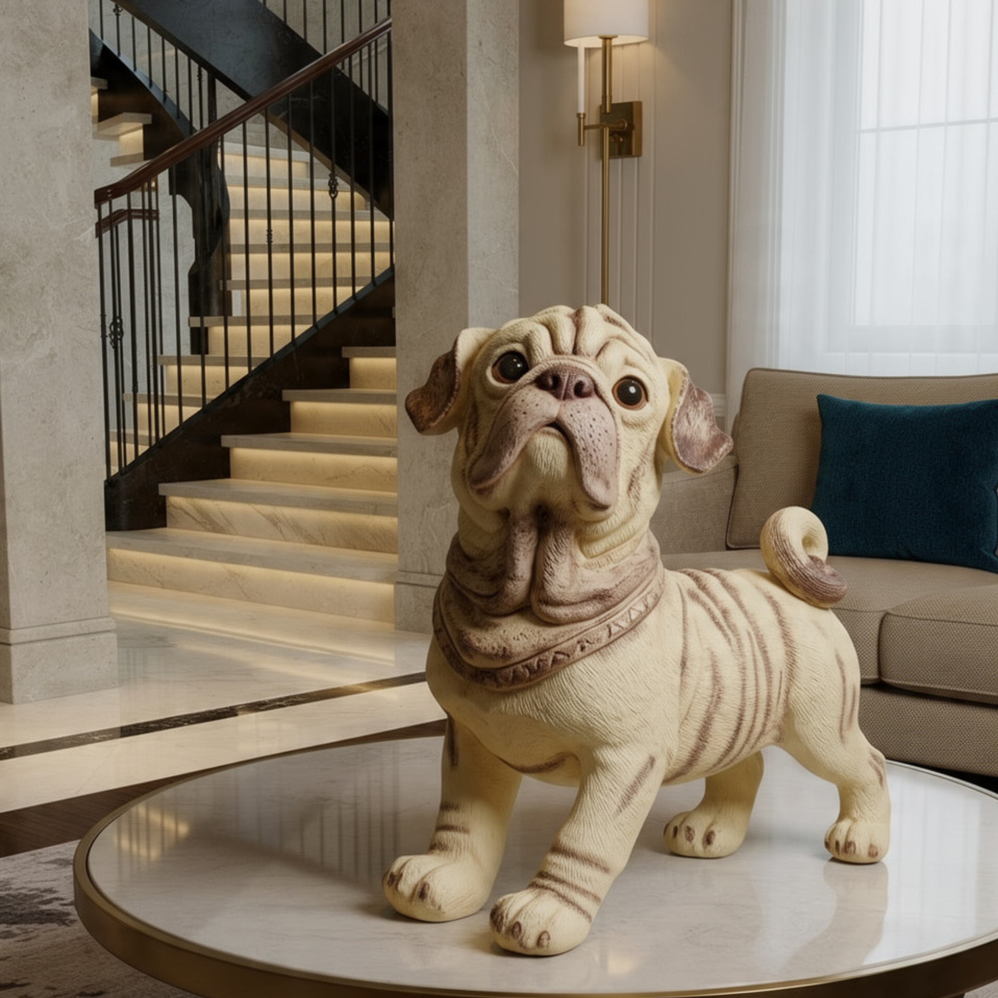 life size realistic pug dog sculpture statue luxury hand painted canine home decor by luxeholic