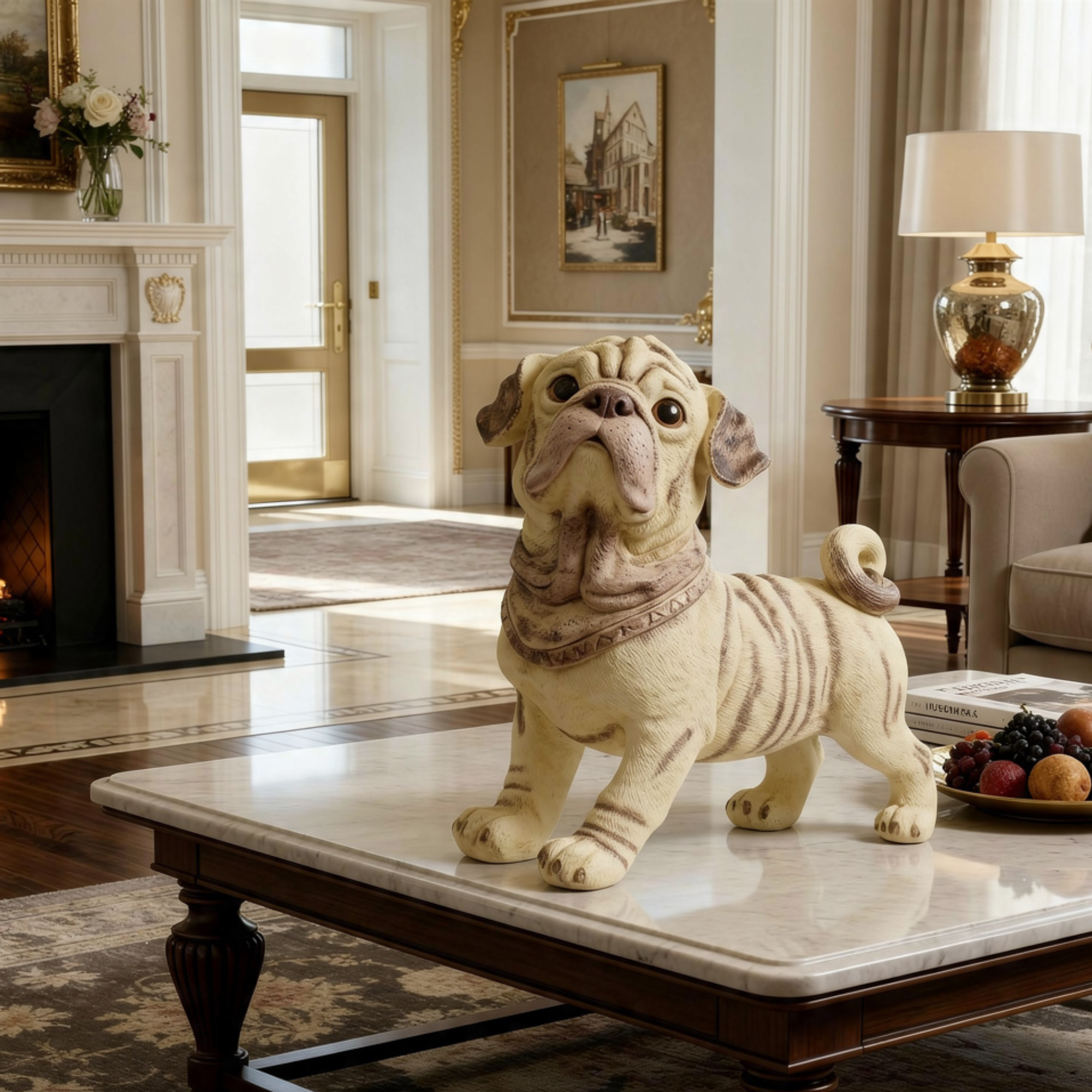 life size realistic pug dog sculpture statue luxury hand painted canine home decor by luxeholic