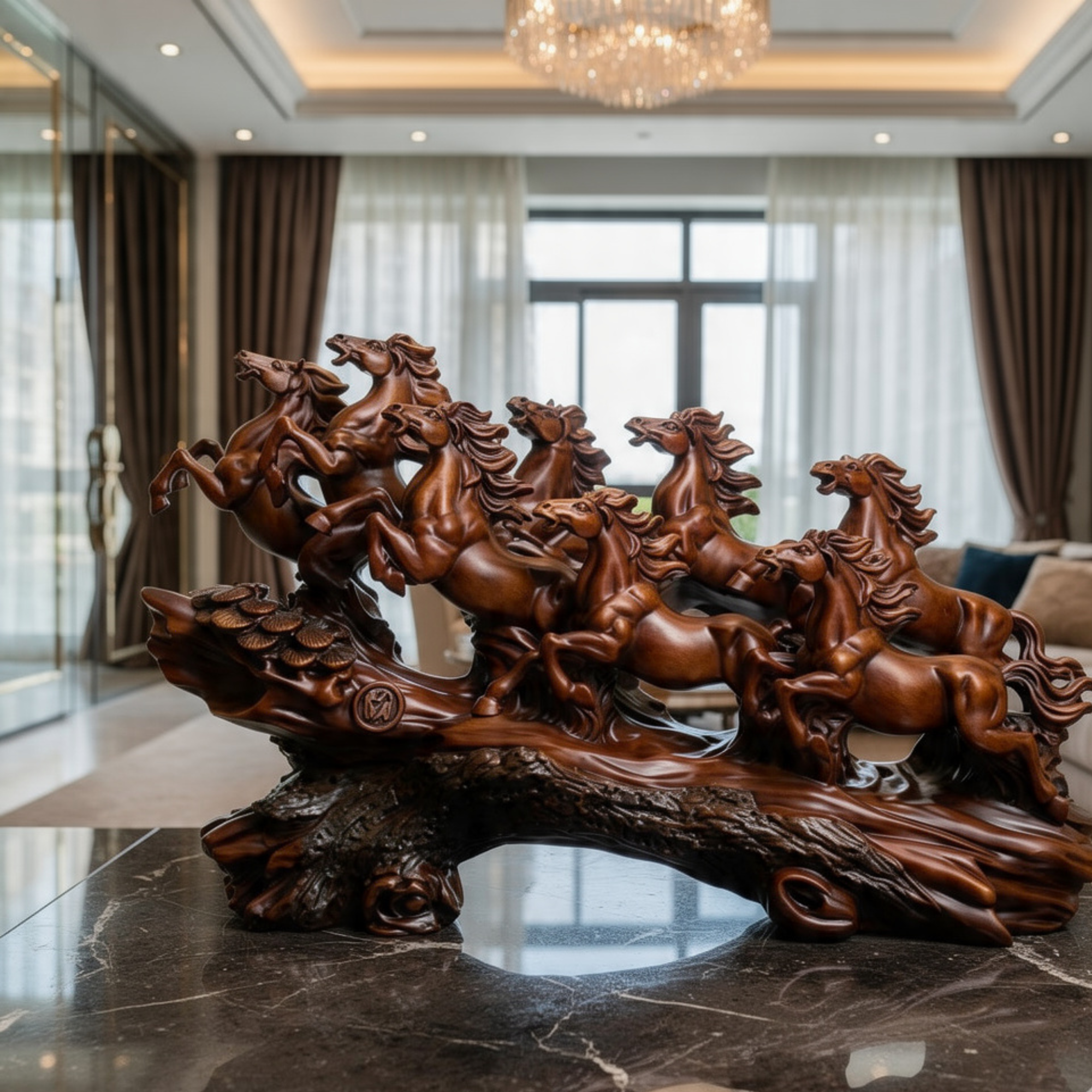 seven running horses feng shui statue lucky wealth home decor