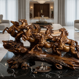 seven running horses feng shui statue lucky wealth home decor
