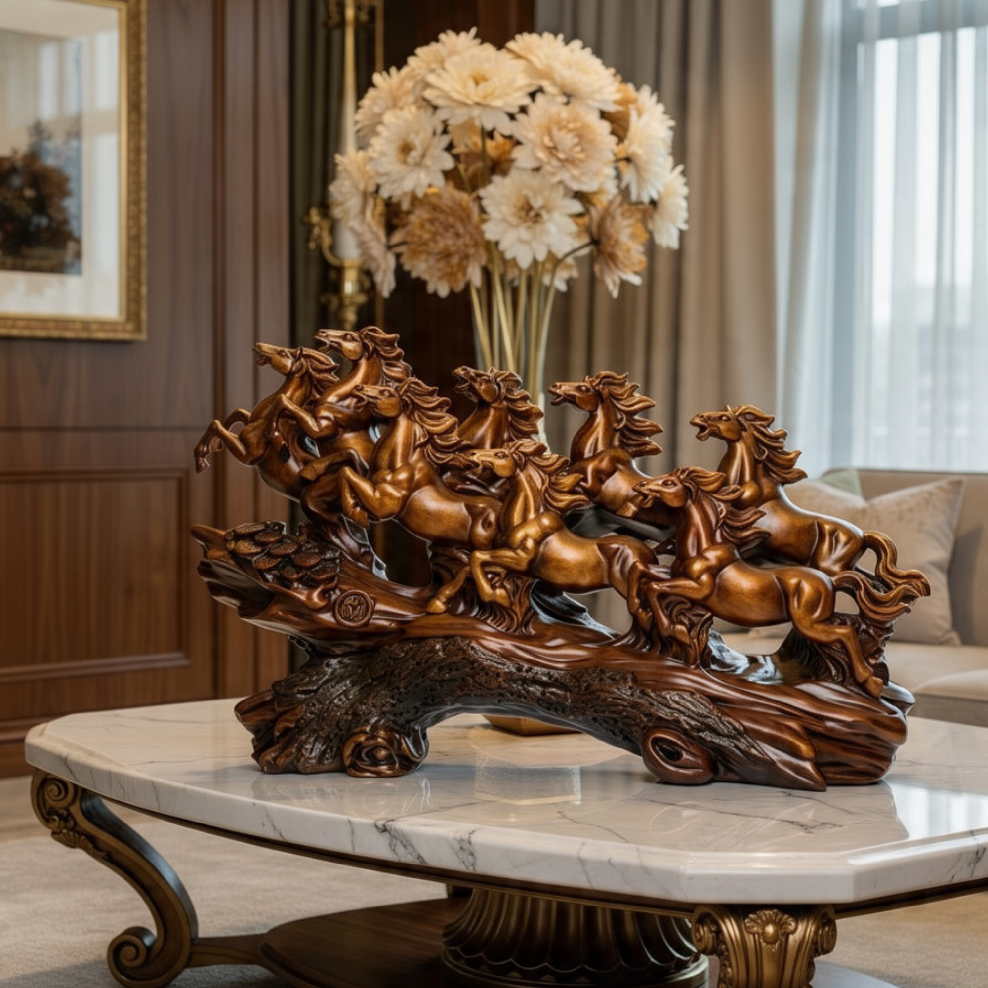 seven running horses feng shui statue lucky wealth home decor