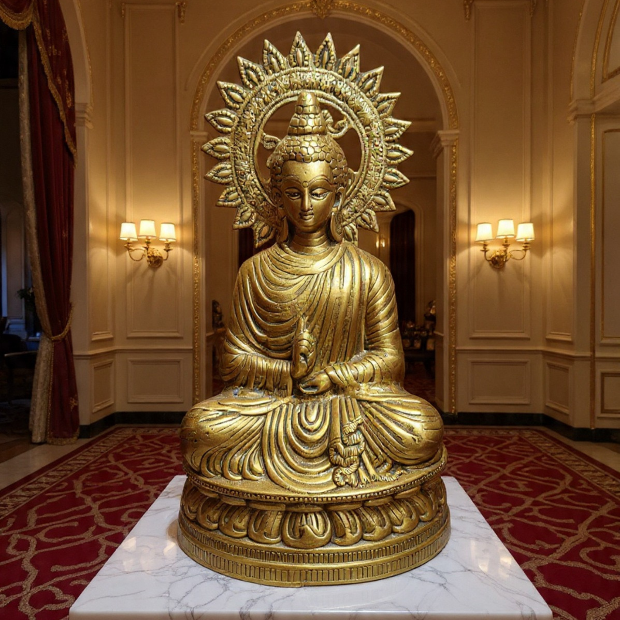 antique gold sun halo buddha statue large ornate home decor