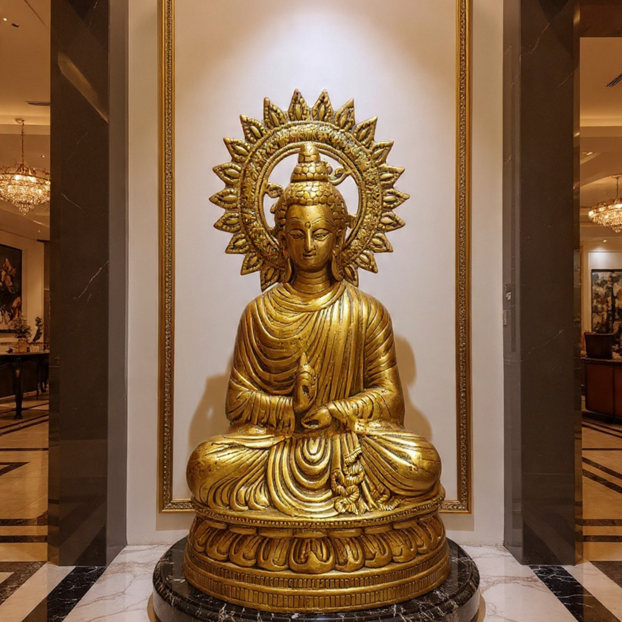 antique gold sun halo buddha statue large ornate home decor