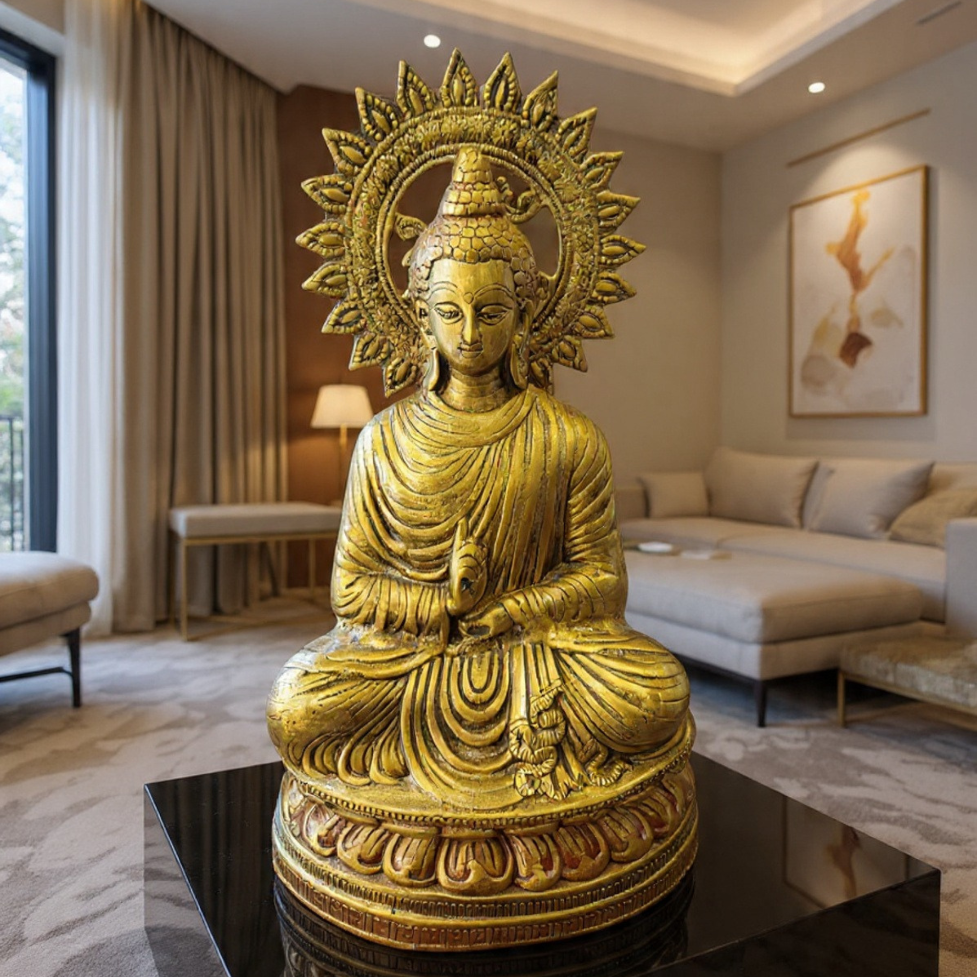 antique gold sun halo buddha statue large ornate home decor