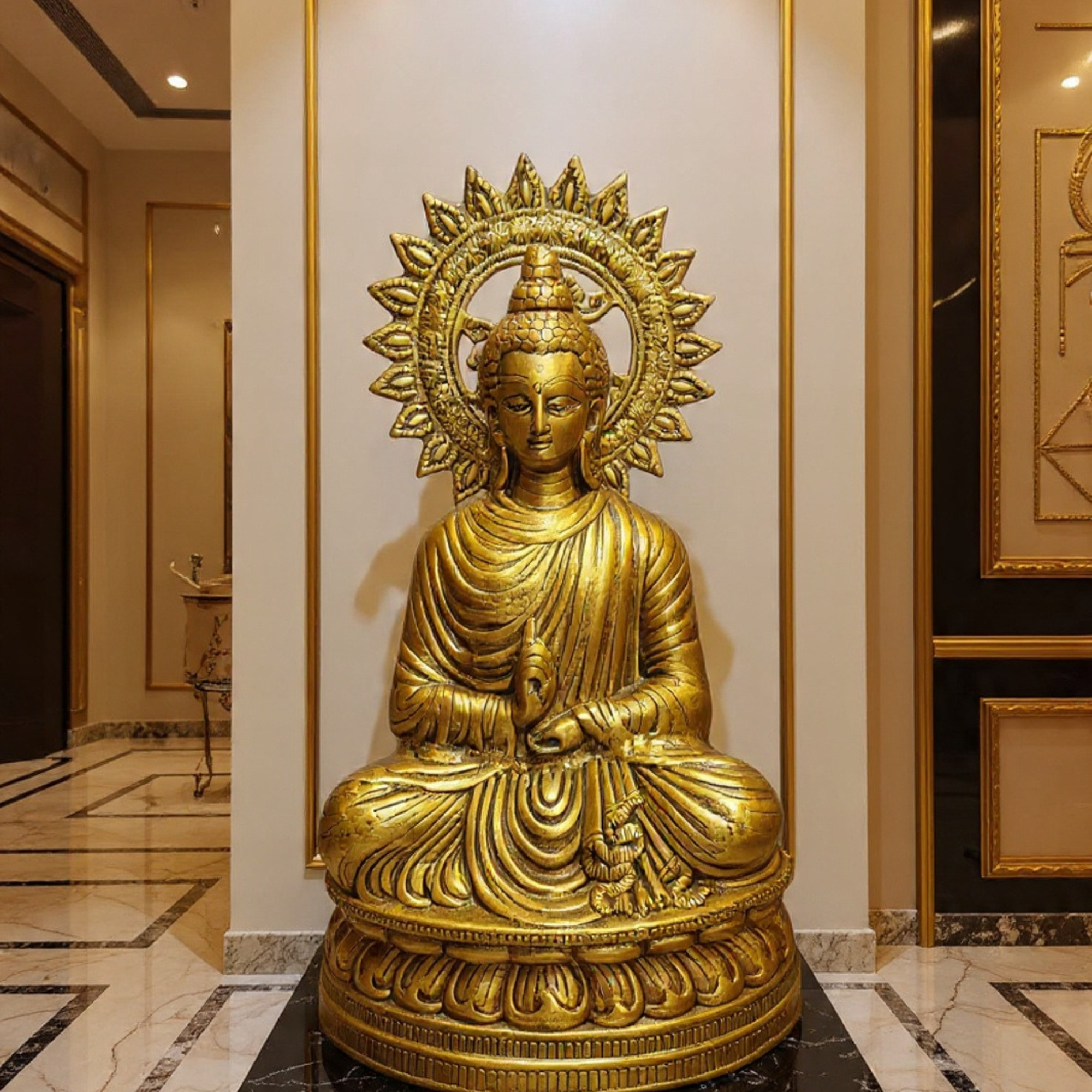 antique gold sun halo buddha statue large ornate home decor