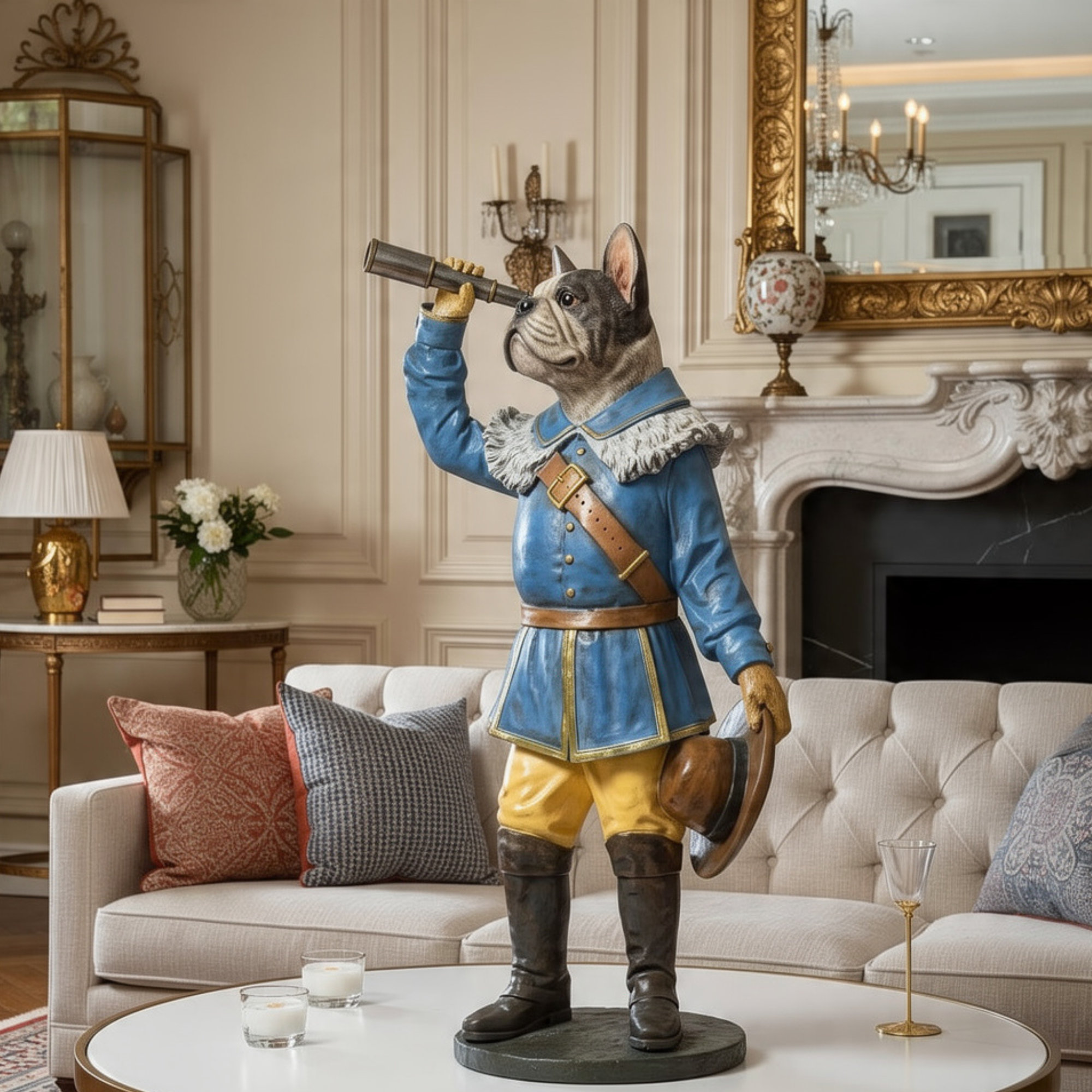 bulldog explorer sculpturestatue telescope dog figurine quirky decor dog lover gift by luxeholic