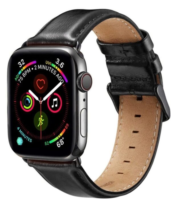 Black Buckle Leather Watch Band For Apple Watch Ultra 49mm&Watch Ultra 2 49mm / Series 10 46mm / 9&8&7 45mm / SE 3&SE 2&6&SE&5&4 44mm / 3&2&1 42mm, For Apple Watch Ultra 49mm / Series 8&7 45mm / SE 2&6&SE&5&4 44mm / 3&2&1 42mm