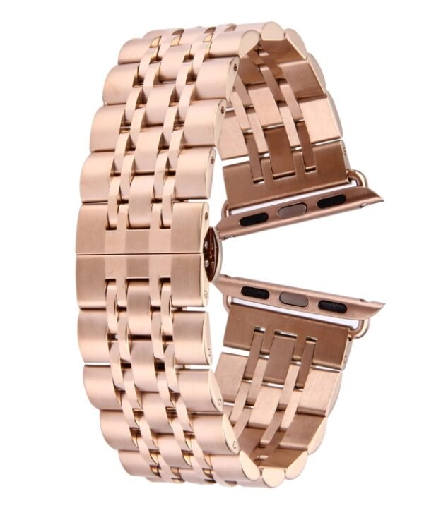 22mm Men Hidden Butterfly Buckle 7 Beads Stainless Steel Watch Band For Apple Watch 38mm, 22mm Men