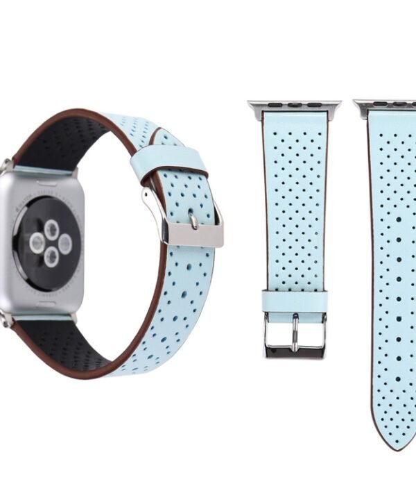 For Apple Watch Series 10 42mm / 9&8&7 41mm / SE 3&SE 2&6&SE&5&4 40mm / 3&2&1 38mm Simple Fashion Genuine Leather Hole Pattern Watch Band, 38mm