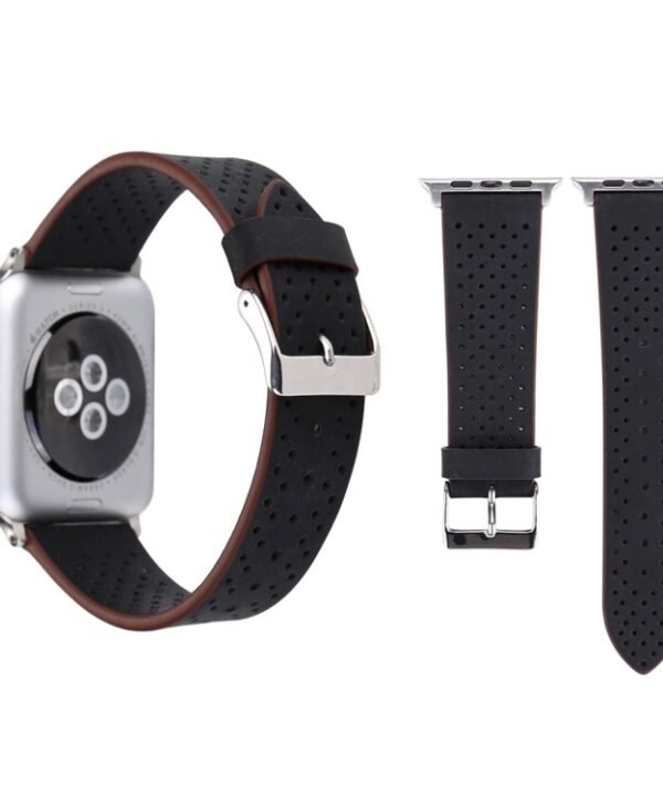 For Apple Watch Ultra 49mm&Watch Ultra 2 49mm / Series 10 46mm / 9&8&7 45mm / SE 3&SE 2&6&SE&5&4 44mm / 3&2&1 42mm Simple Fashion Genuine Leather Hole Pattern Watch Band, 42mm