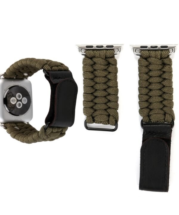 Magic Paste Genuine Leather Umbrella Rope Nylon Wrist Watch Band with and Stainless Steel Buckle for Apple Watch Series 10 42mm / 9&8&7 41mm / SE 3&SE 2&6&SE&5&4 40mm / 3&2&1 38mm, 7 41mm / 6&SE&5&4 40mm / 3&2&1 38mm