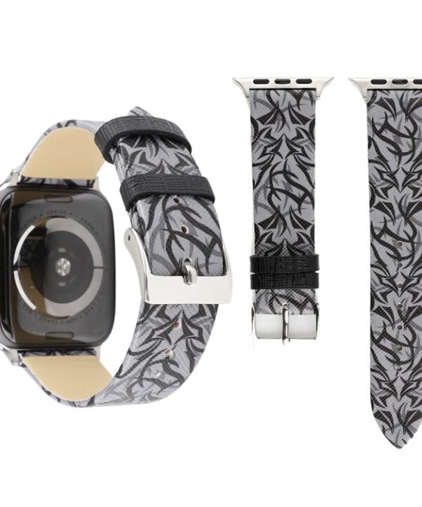 Thorns Printing Genuine Leather Watch Band for Apple Watch Series 10 42mm / 9&8&7 41mm / SE 3&SE 2&6&SE&5&4 40mm / 3&2&1 38mm, 40mm