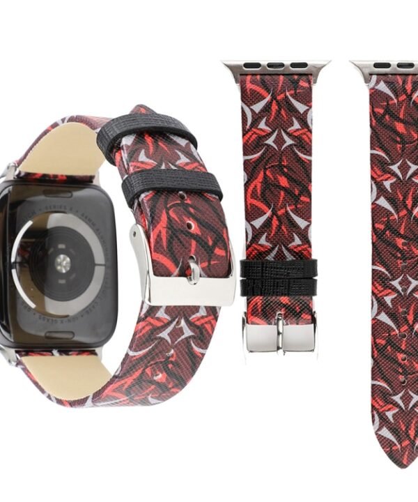 Thorns Printing Genuine Leather Watch Band for Apple Watch Ultra 49mm&Watch Ultra 2 49mm / Series 10 46mm / 9&8&7 45mm / SE 3&SE 2&6&SE&5&4 44mm / 3&2&1 42mm, 44mm