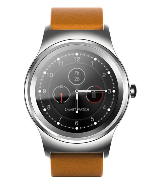 SMA-Round 1.28 inch Color Touch Screen Bluetooth Smart Watch, Waterproof, Support Voice Control / Heart Rate Monitor / Sleep Monitor / Bluetooth Camera, Compatible with Android and iOS System, SMA-Round/Orange Leather Strap, SMA-Round/Silver Leather St...