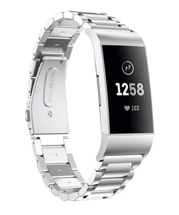 Three Beads Slingshot Buckle Solid Stainless Steel Watch Band for Fitbit Charge 3