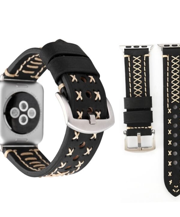 For Apple Watch Series 10 42mm / 9&8&7 41mm / SE 3&SE 2&6&SE&5&4 40mm / 3&2&1 38mm Manual Line Pattern Genuine Leather Wrist Watch Band, For 38mm
