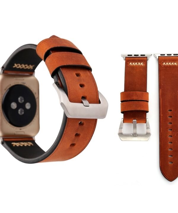For Apple Watch Ultra 49mm&Watch Ultra 2 49mm / Series 10 46mm / 9&8&7 45mm / SE 3&SE 2&6&SE&5&4 44mm / 3&2&1 42mm Retro XX Line Pattern Genuine Leather Wrist Watch Band, For 42mm