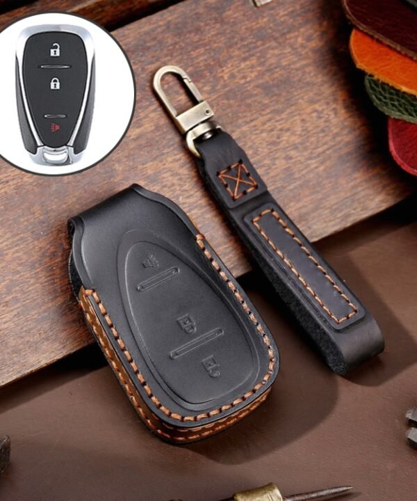 For Chevrolet 3-button Hallmo Car Cowhide Leather Key Protective Cover Key Case, C112