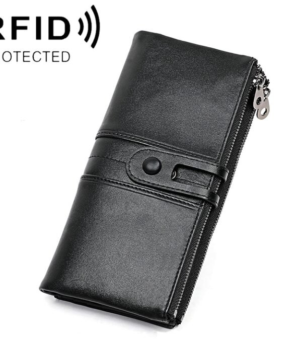 3520 Long Cowhide Leather Folding Anti-magnetic RFID Wallet for Ladies, with Card Slots, 3520 Black, 3520 Coffee, 3520 Green, 3520 Blue, 3520 Red, 3520 Yellowish-brown