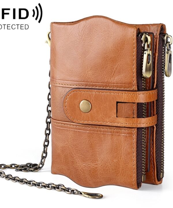 LT3539 Cowhide Leather Zipper Buckle Anti-magnetic RFID Wallet Clutch Bag for Men, with Card Slots & Shoulder Strap, LT3539 Yellowish-brown, LT3539 Shoulder Strap Black, LT3539 Shoulder Strap Coffee, LT3539 Shoulder Strap Blue, LT3539 Strap Red