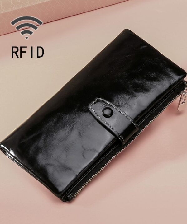 TP-189 Oilskin Leather Multi-functional Zipper RFID Leather Wallet