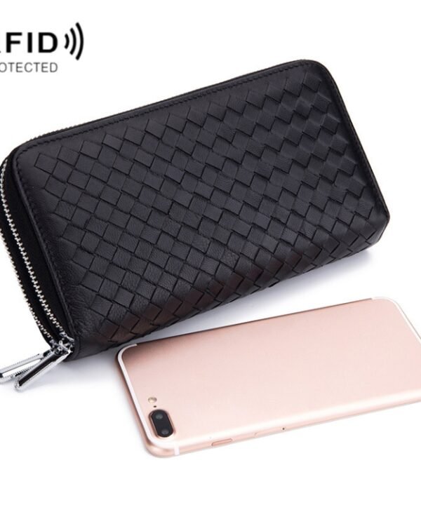 Sheepskin Weave Double Zipper Large Capacity Multiple-Card RFID Anti-Theft Wallet Bag