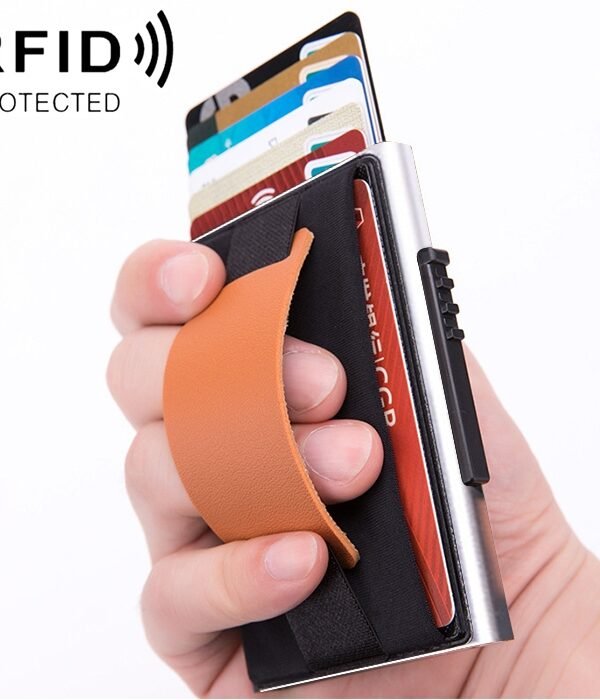 X-32C Automatically Pop-up Card Type Anti-magnetic RFID Anti-theft Men Aluminum Alloy A Dial Button Elastic Bag Wallet with PU Leather Strap, X-32C A Dial Button Red, X-32C A Dial Button  Silver, X-32C A Dial Button Black, X-32C A Dial Button Grey...