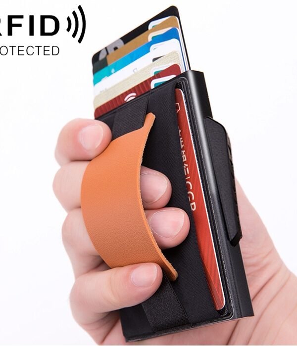 X-32C Automatically Pop-up Card Type Anti-magnetic RFID Anti-theft Men Aluminum Alloy B Dial Button Elastic Bag Wallet with PU Leather Strap, X-32C B Dial Button Red, X-32C B Dial Button Silver, X-32C B Dial Button Black, X-32C B Dial Button Grey...