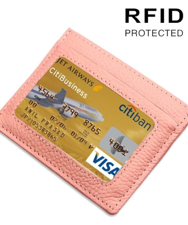 Cowhide Leather Litchi Texture Open Type Solid Color Card Holder RFID Blocking Card Bag Protective Case