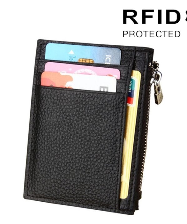 Cowhide Leather Solid Color Zipper Card Holder Wallet RFID Blocking Coin Purse Card Bag Protect Case, Size: 11*8*1.5cm