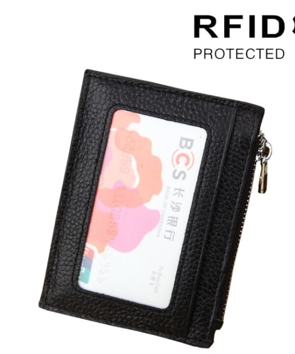 Cowhide Leather Solid Color Zipper Card Holder Wallet RFID Blocking Card Bag Protect Case Coin Purse, Size: 11*8*1.5cm