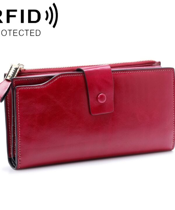 8236 Antimagnetic RFID Multi-function Oil Wax Leather Lady Wallet Large-capacity Purse