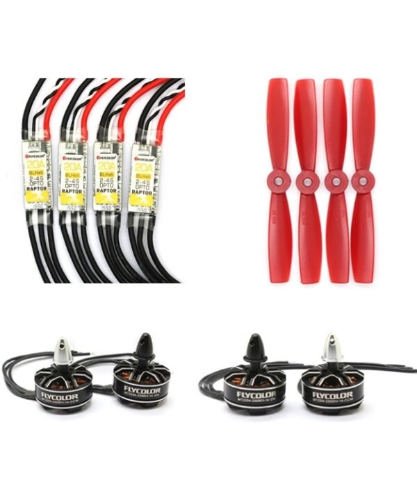 Flycolor Raptor Series Power Set, Includes 4 PCS 20A Speed Controllers + 4 PCS 2300KV Motors + 4 PCS 5045 Propellers