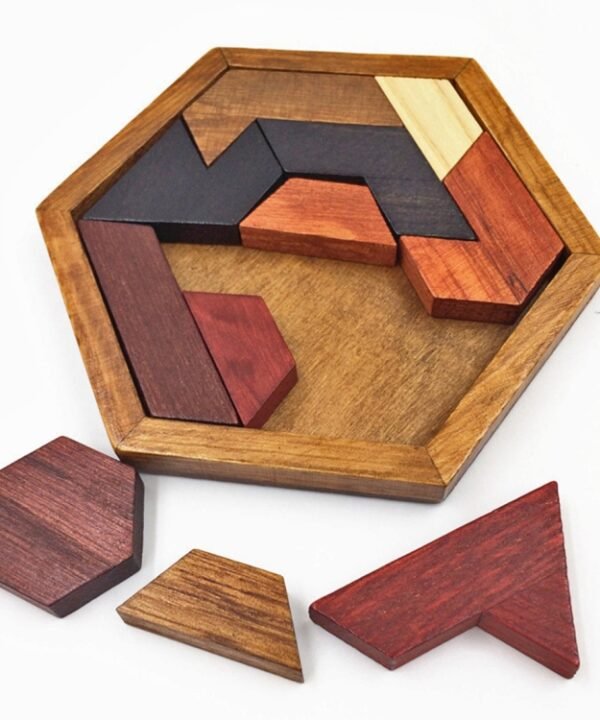 Children Wooden Toys Hexagon Puzzle Geometric Abnormity Shape Puzzle Tangram
