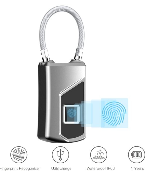 Anytek USB Charging Waterproof Anti-theft Non-password Electrically Intelligent Fingerprint Padlock Size:3.2cm × 3.5cm × 9cm