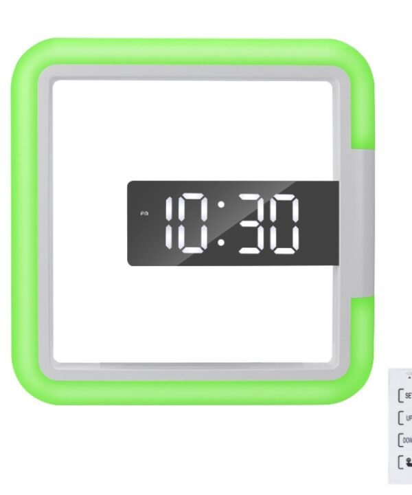 TS-S28-W Multifunctional Square RGB Thermometer Digital Alarm Clock LED Mirror Hollow Wall Clock