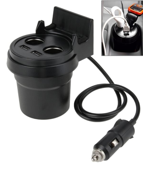 5V 1A+2.4A Two USB Ports & Two Car Cigarette Lighter Socket Car Charger with Holder Function