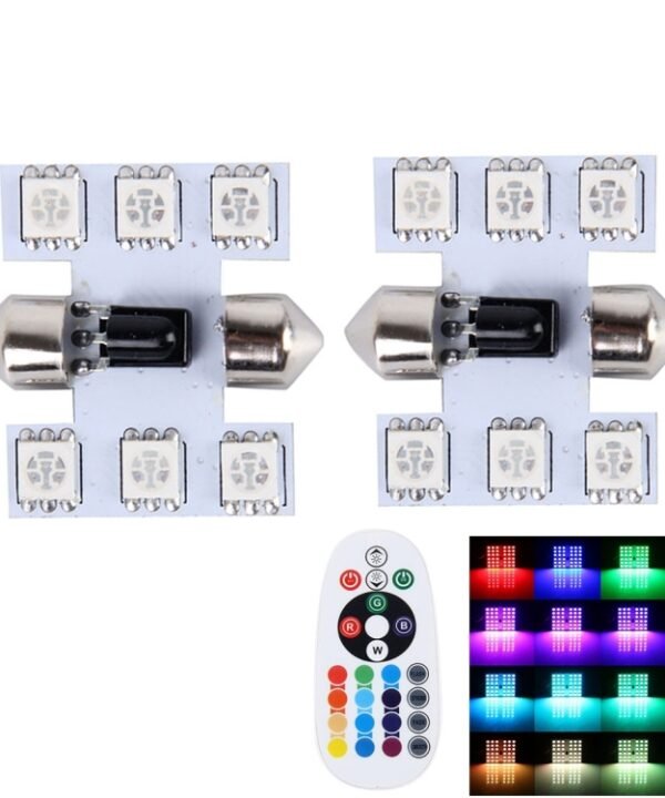 2 PCS Colorful 31MM Bicuspid Remote Control Car Dome Lamp LED Reading Light with 6 LED Lights