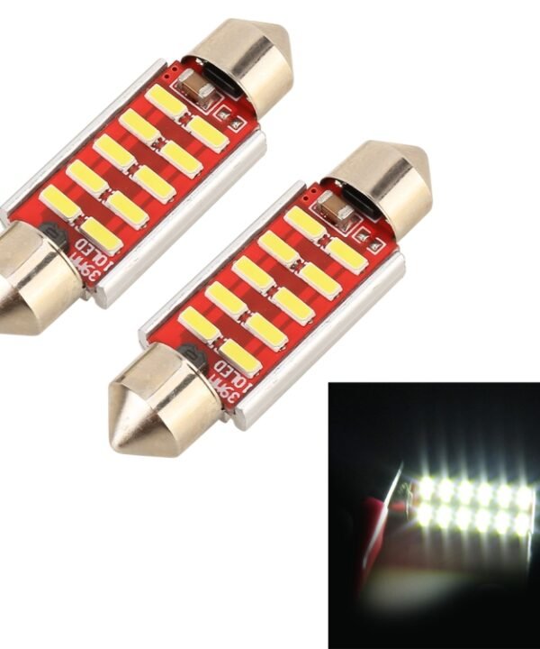 2 PCS DC 12V 2W 41MM 4014 Bicuspid Port No Decoding Car Dome Lamp LED Reading Light with 10 LED Lights, 41MM