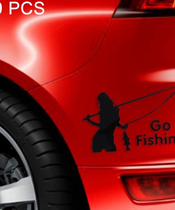 10 PCS Beauty Go Fishing Styling Reflective Car Sticker, Size: 14cm x 8.5cm, Fishing Styling 2